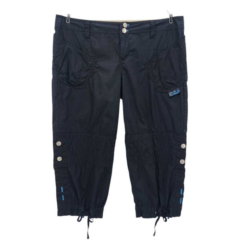 Vintage Kikgirl Juniors 15 Pants Parachute Capri Black Rave Baggy Skater Y2K